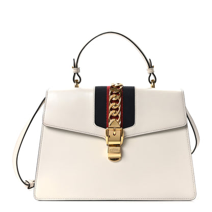 Gucci Calfskin Web Medium Sylvie Top Handle Bag White 1 of 10