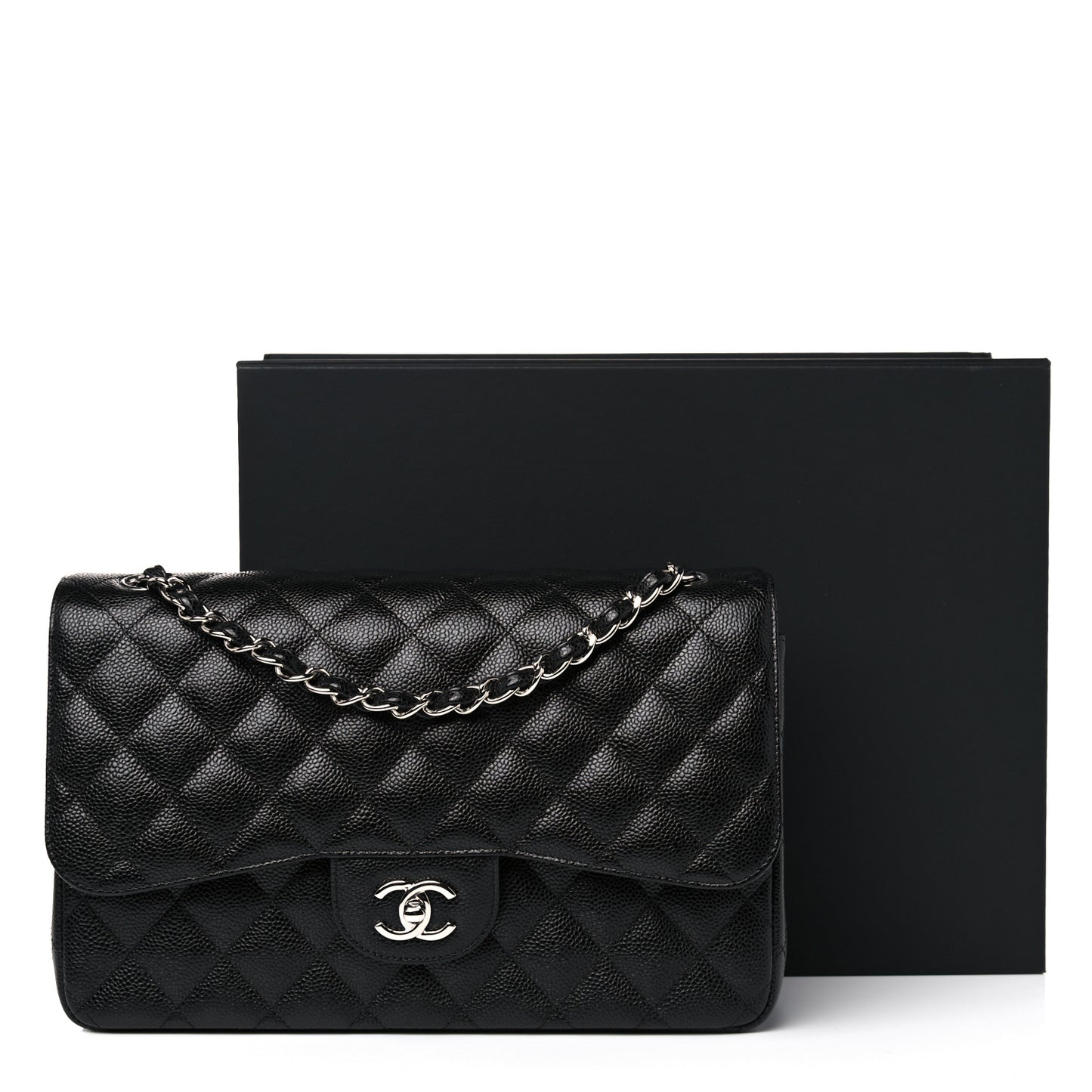 Caviar Quilted Jumbo Double Flap Black