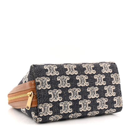 Celine Canvas Calfskin Triomphe Embroidered Clutch On Chain Navy Blue 4 of 11