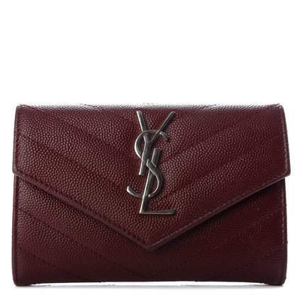 Saint Laurent Grain De Poudre Matelasse Chevron Small Monogram Envelope Wallet Palissandre 1 of 7