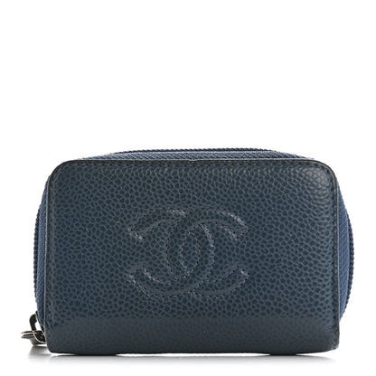 Chanel Caviar Timeless CC Zip Around Coin Purse Blue 1 of 11