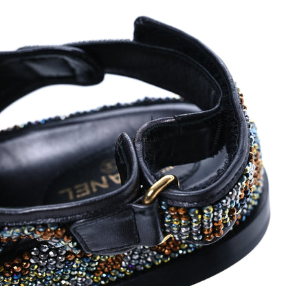 Chanel Grained Calfskin Crystal Velcro Dad Sandals 40 Black Multicolor 23 of 26