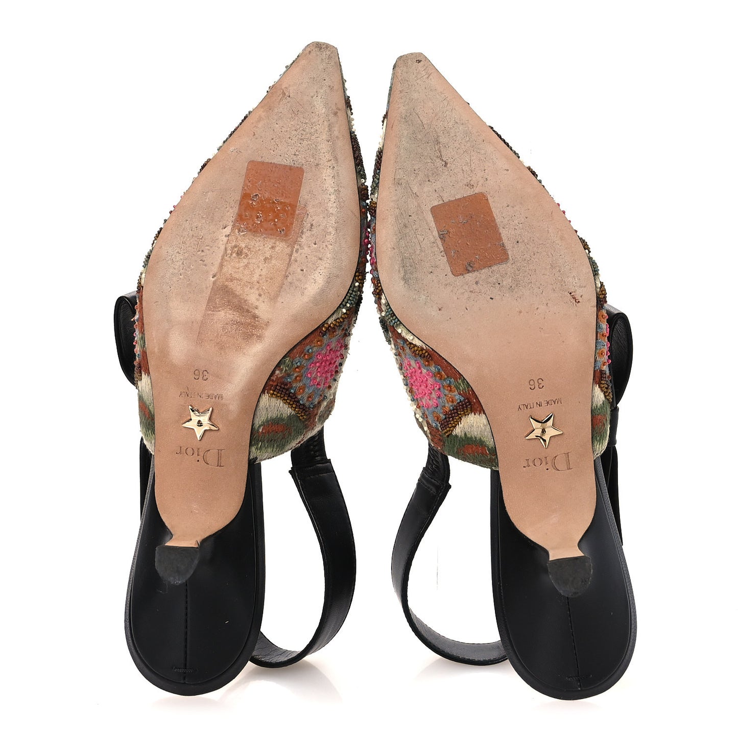 Embroidered Calfskin Beaded Sweet D Sling-Back Pumps 36 Cypress