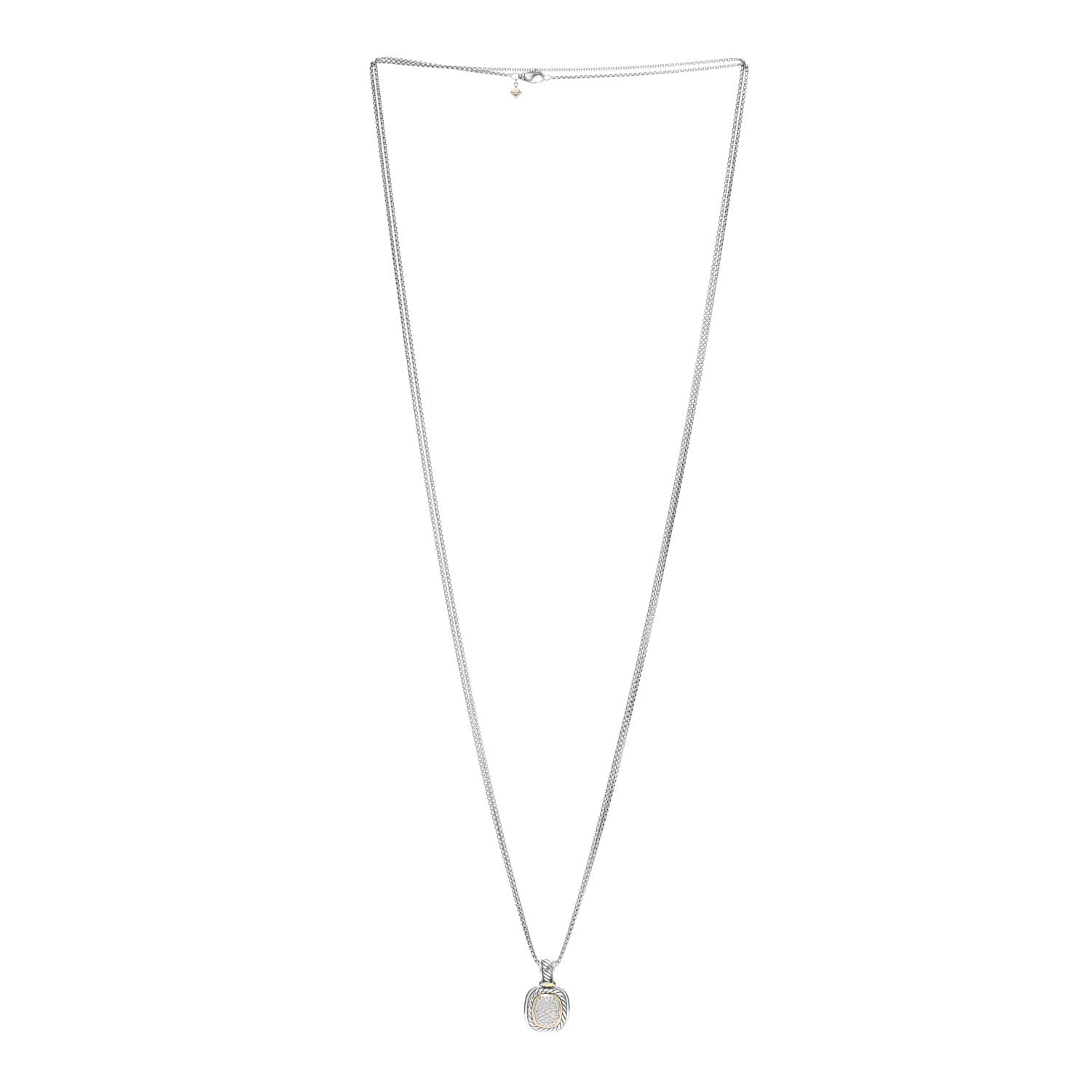 David Yurman Sterling Silver 14K Yellow Gold Diamond 9mm Albion Enhancer Pendant Necklace 2 of 5