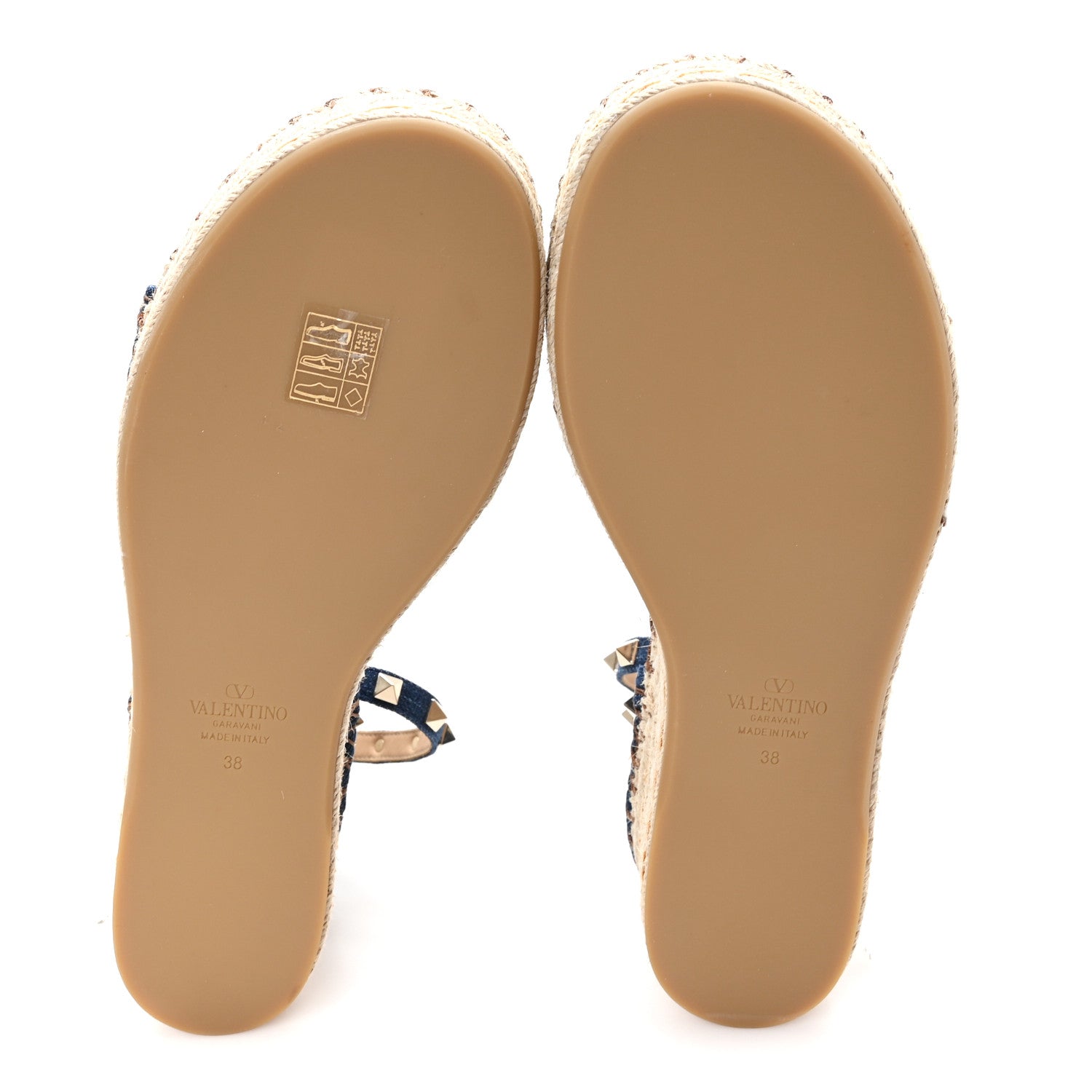 Valentino Garavani Denim Rockstud Ankle Strap Espadrille 55mm Wedge Sandals 38 Light Denim 6 of 9