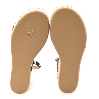 Valentino Garavani Denim Rockstud Ankle Strap Espadrille 55mm Wedge Sandals 38 Light Denim 6 of 9