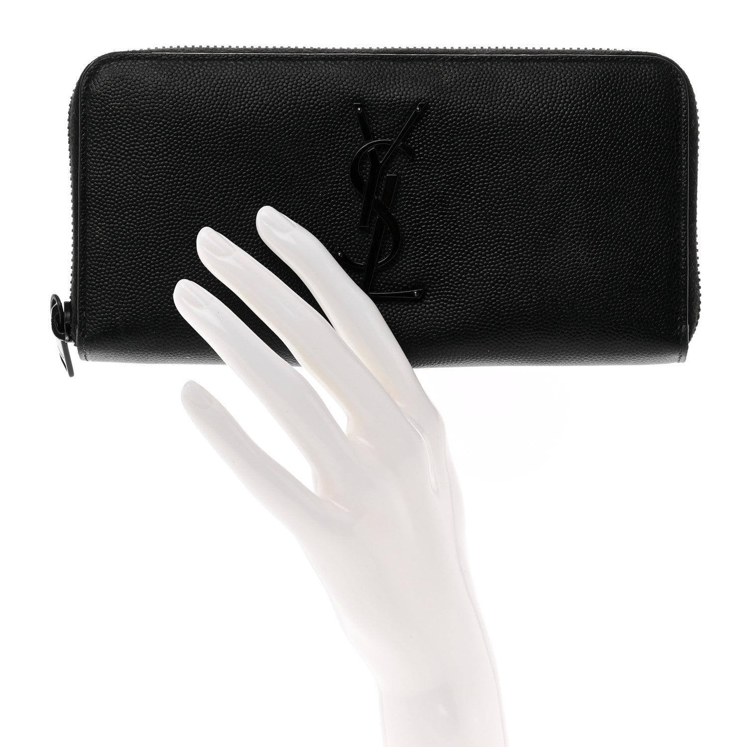 Saint Laurent Grain De Poudre Matelasse Chevron Monogram Monochrome Zip Around Wallet Black 2 of 10