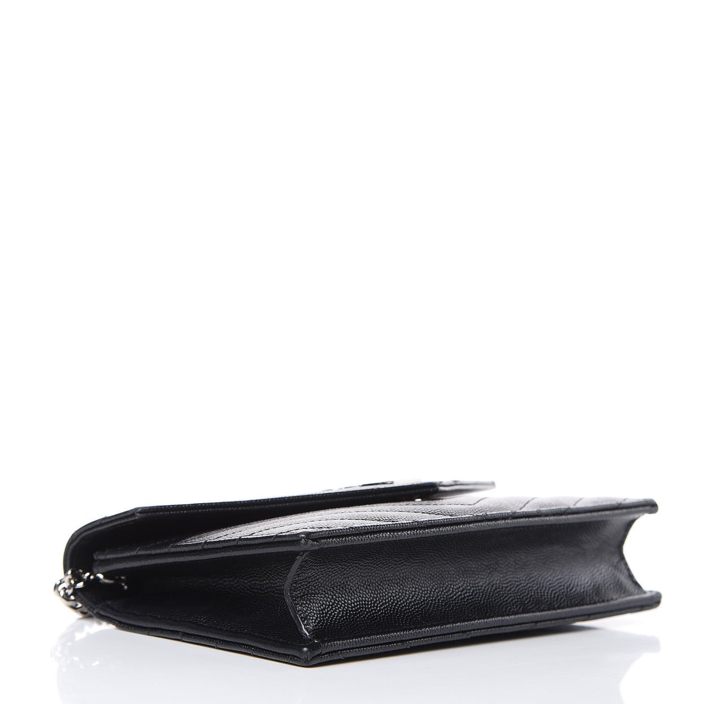 Grain De Poudre Matelasse Chevron Monogram Envelope Chain Wallet Black