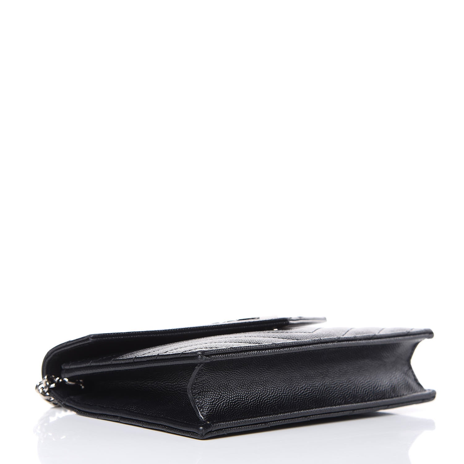 Saint Laurent Grain De Poudre Matelasse Chevron Monogram Envelope Chain Wallet Black 4 of 16
