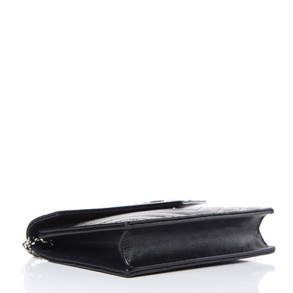 Saint Laurent Grain De Poudre Matelasse Chevron Monogram Envelope Chain Wallet Black 4 of 16