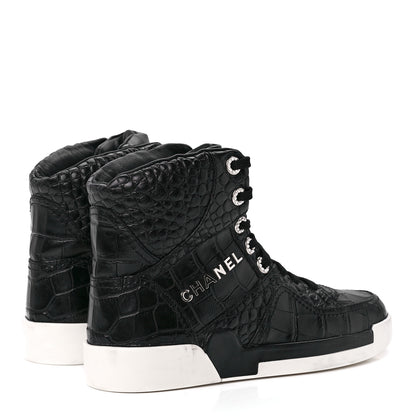 Chanel Calfskin Crocodile Embossed Cocodile High Top Sneakers 37 Black 4 of 8