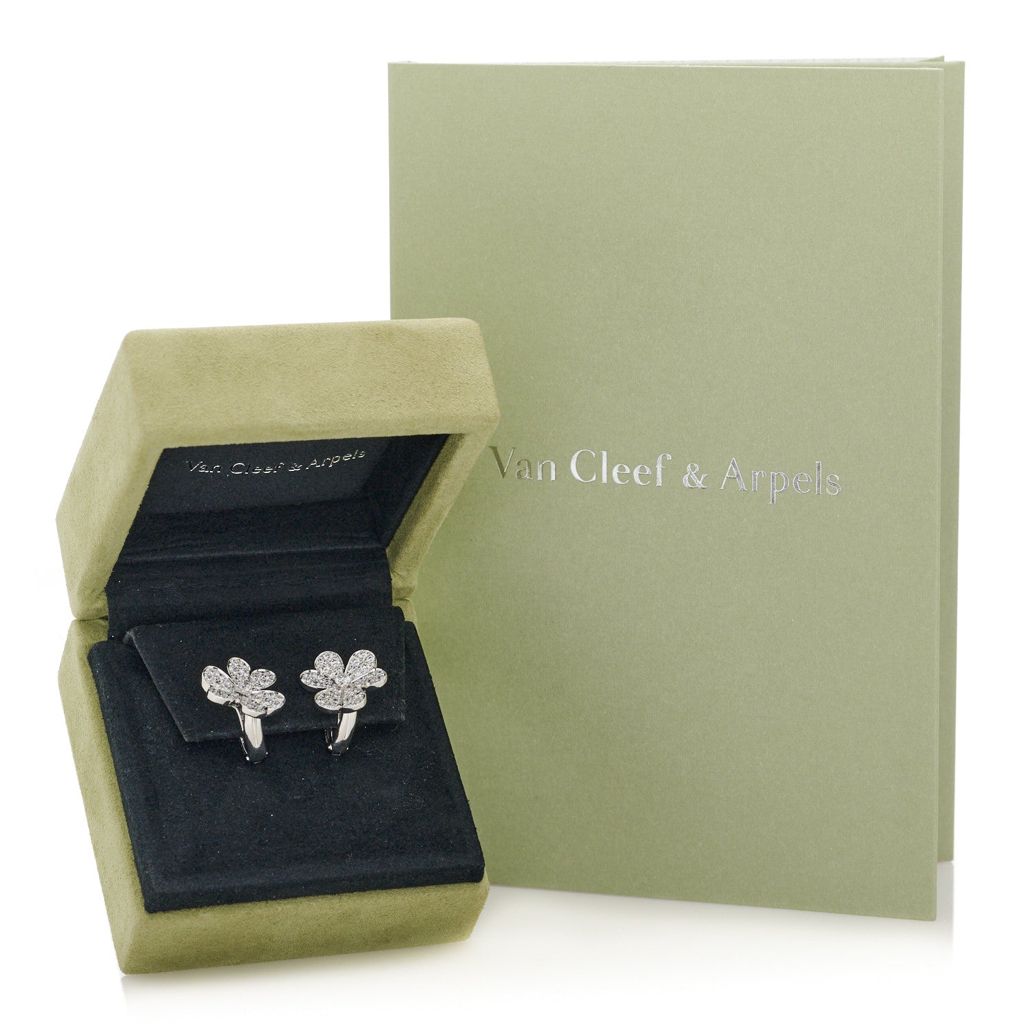 Van Cleef & Arpels 18K White Gold Diamond Small Frivole Pave Earrings 9 of 10