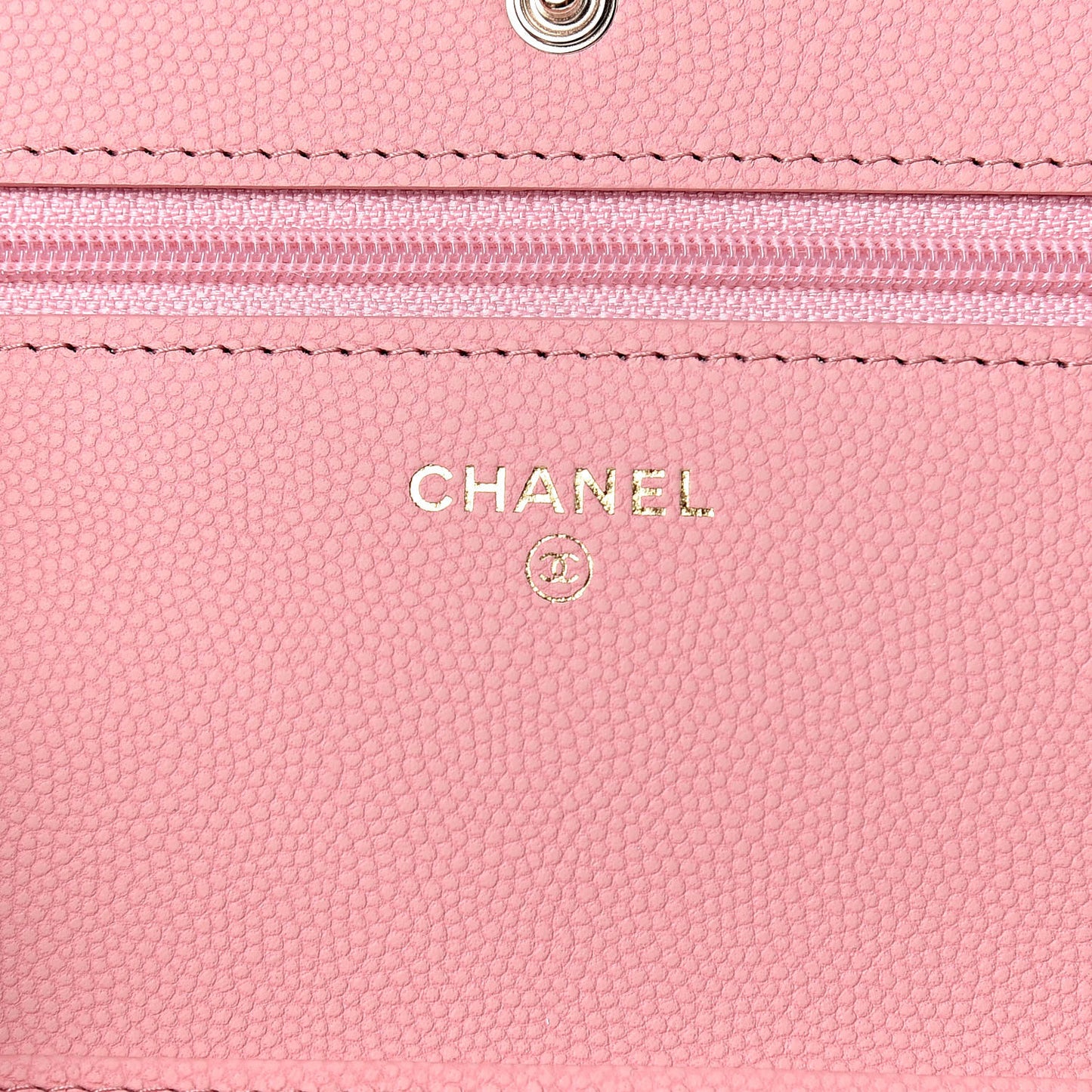 Iridescent Caviar Chevron Quilted Wallet On Chain WOC Pink