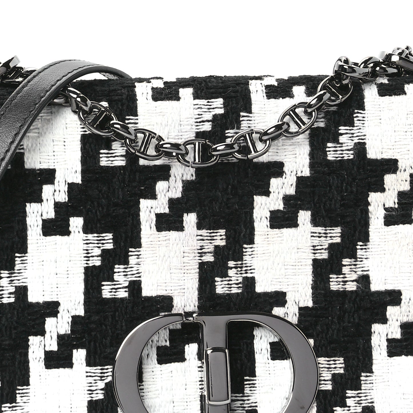 Tweed Macro Houndstooth Medium Caro Bag Black White