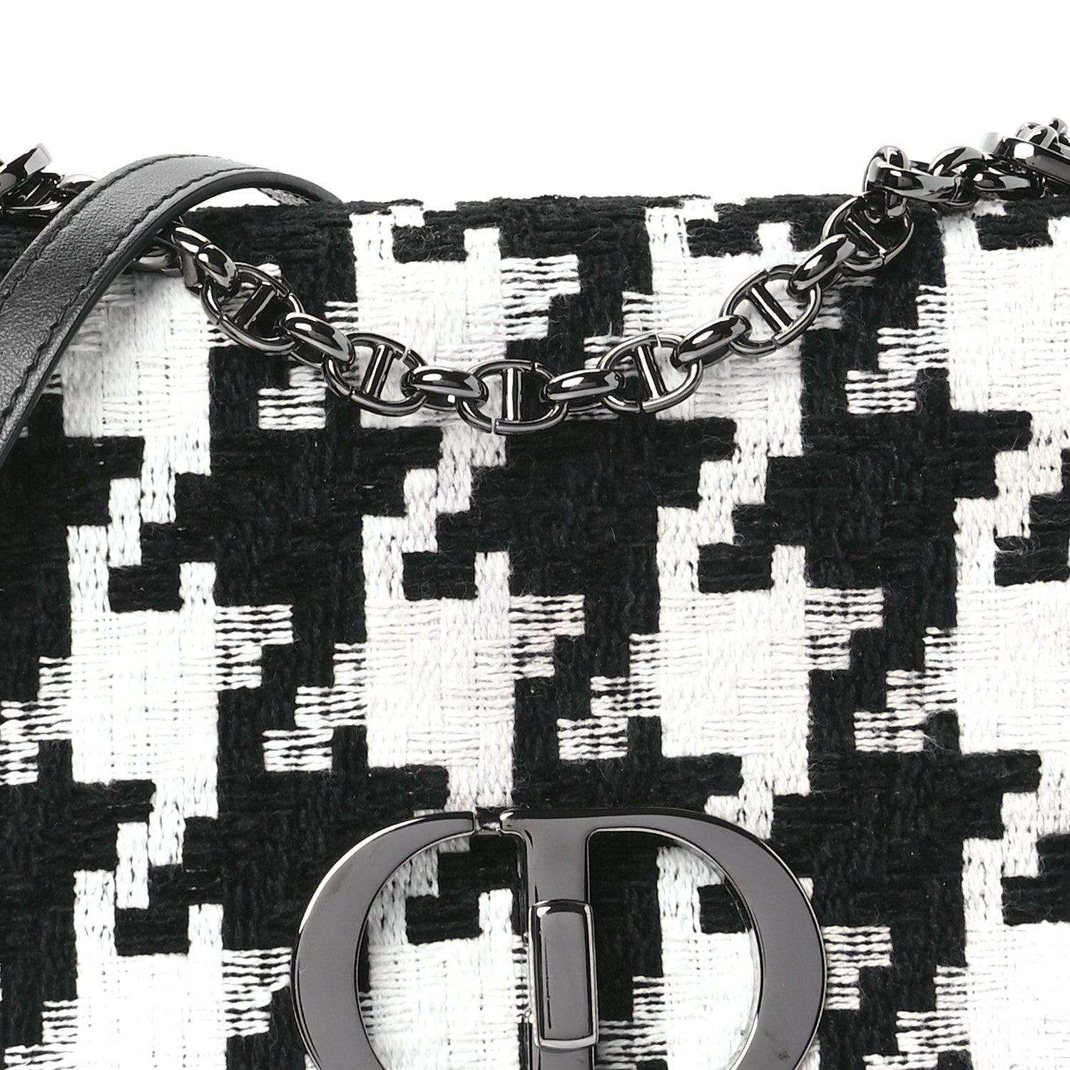 Christian Dior Tweed Macro Houndstooth Medium Caro Bag Black White 8 of 11