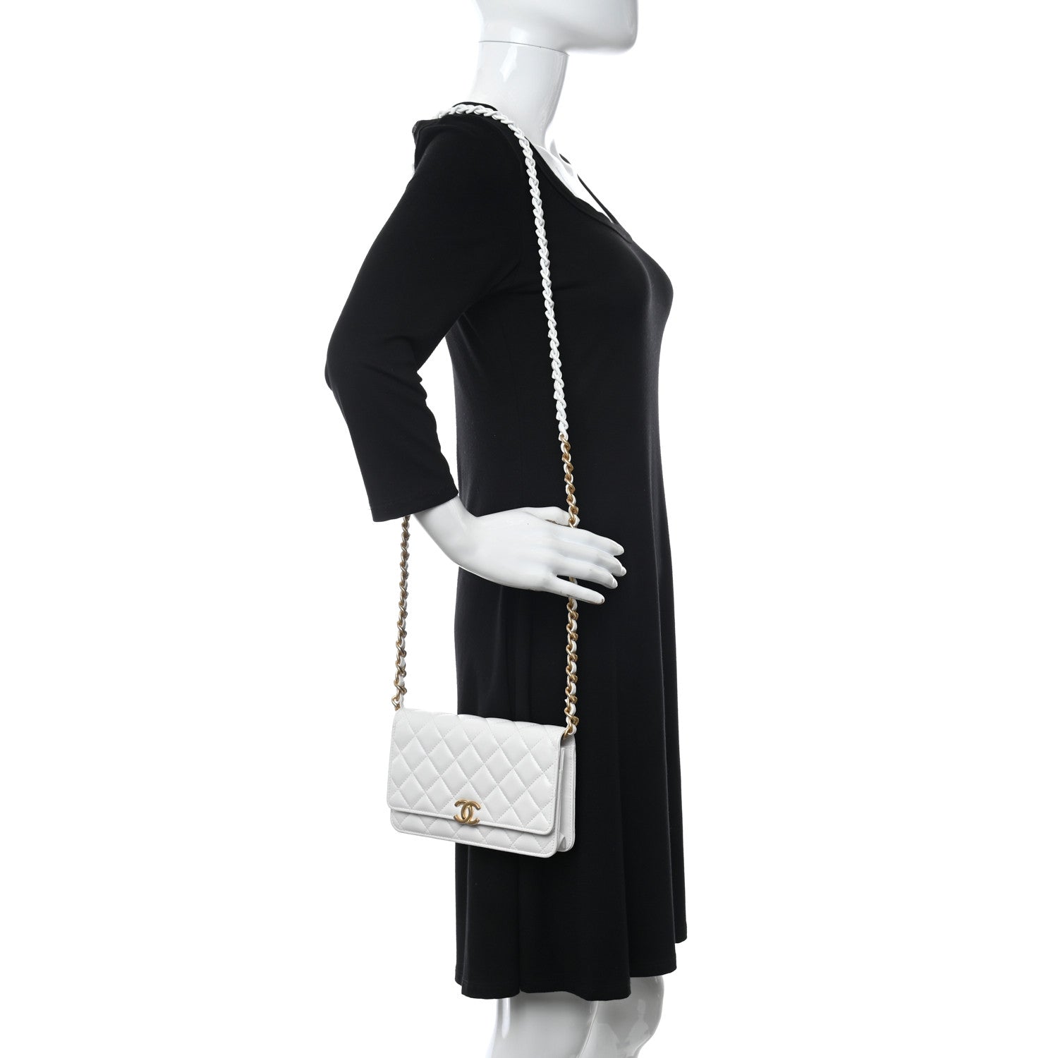 Chanel Lambskin Resin Quilted Wallet On Chain WOC White 2 of 13