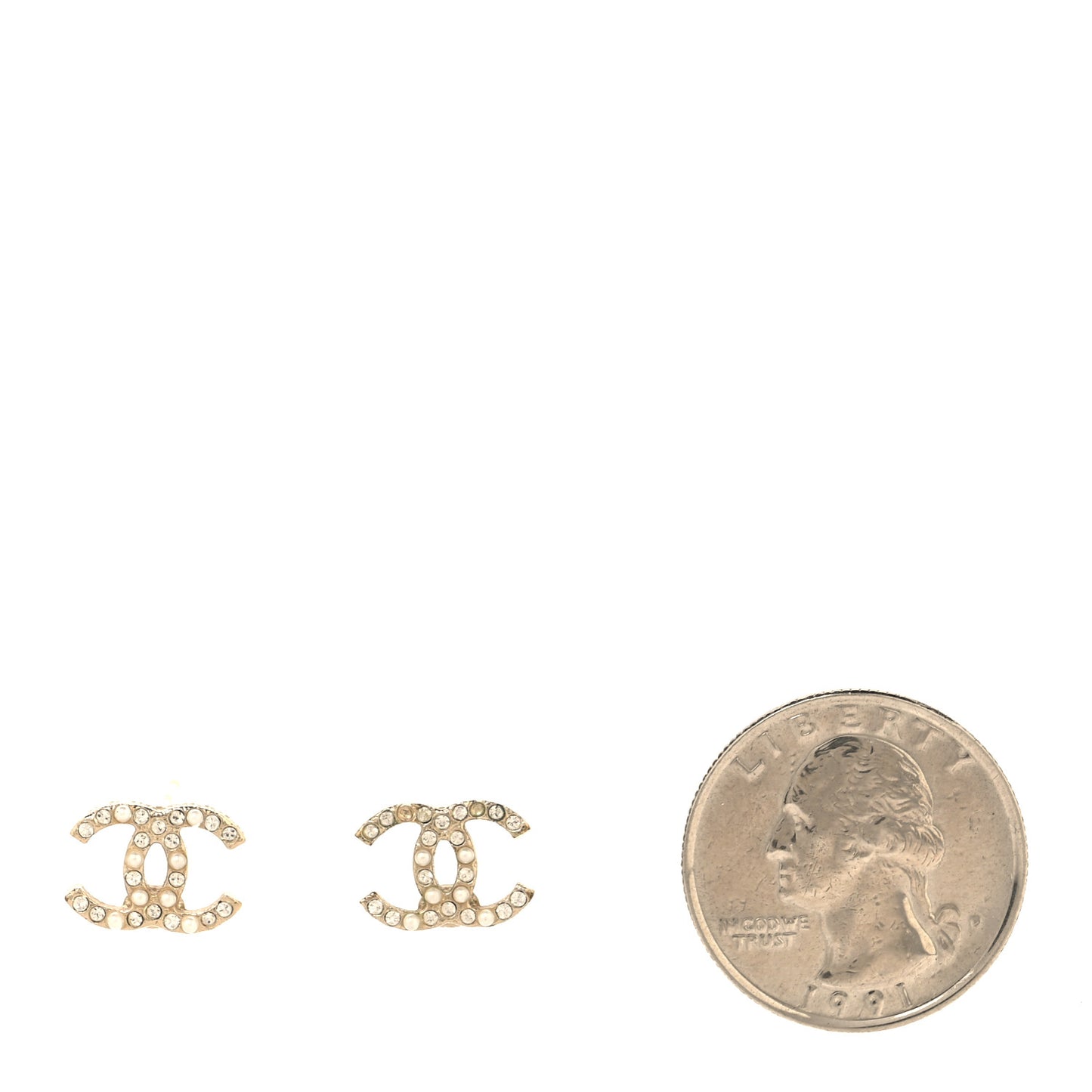 Pearl Crystal CC Charms Stud Earrings Light Gold