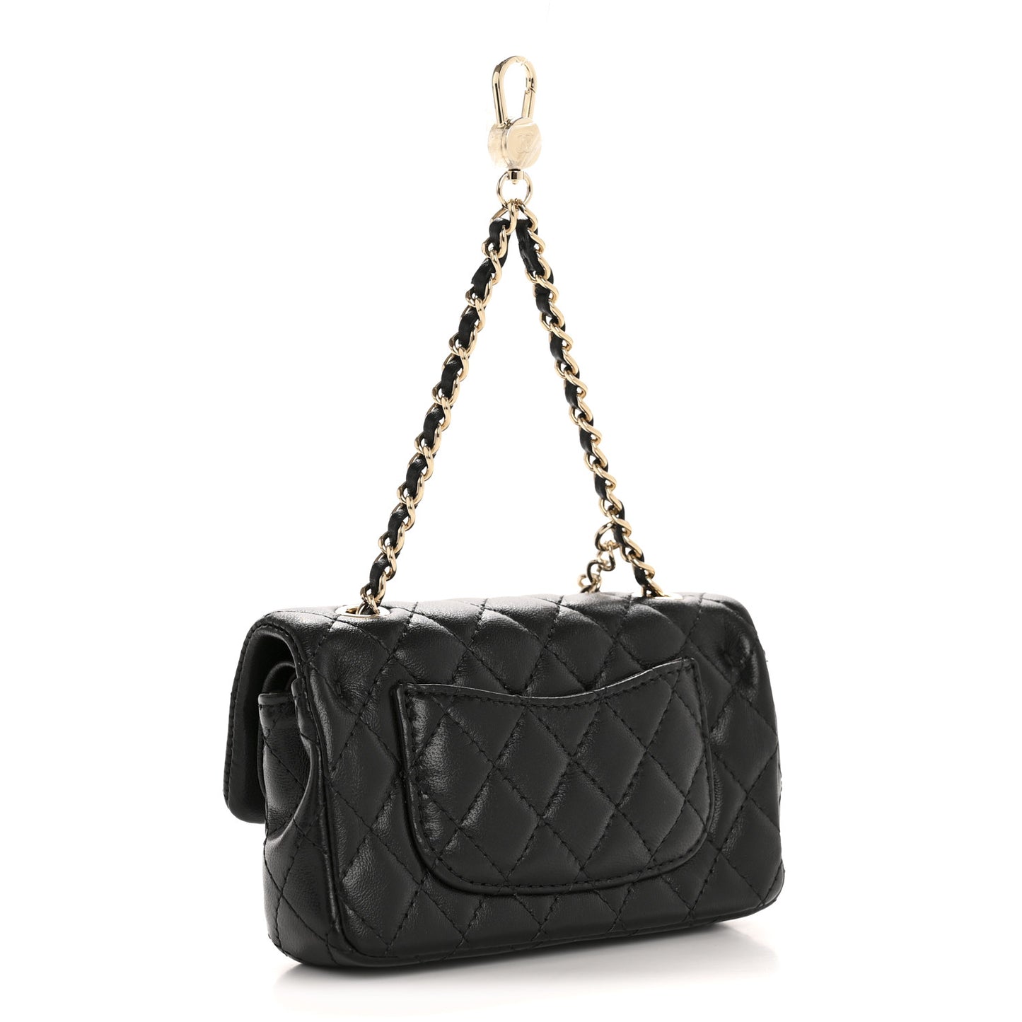 Lambskin Quilted Mini Flap Bag Charm With Hook Black