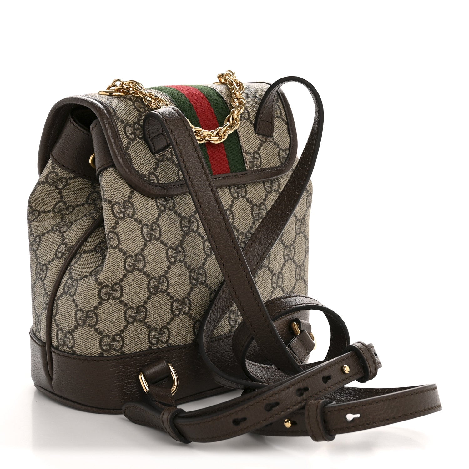 Gucci GG Supreme Monogram Textured Dollar Calfskin Web Mini Ophidia Chain Drawstring Backpack Beige Brown 1768757 – FASHIONPHILE