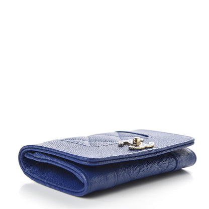 Chanel Caviar Chevron Quilted Vintage Mademoiselle Flap Card Holder Blue 4 of 9