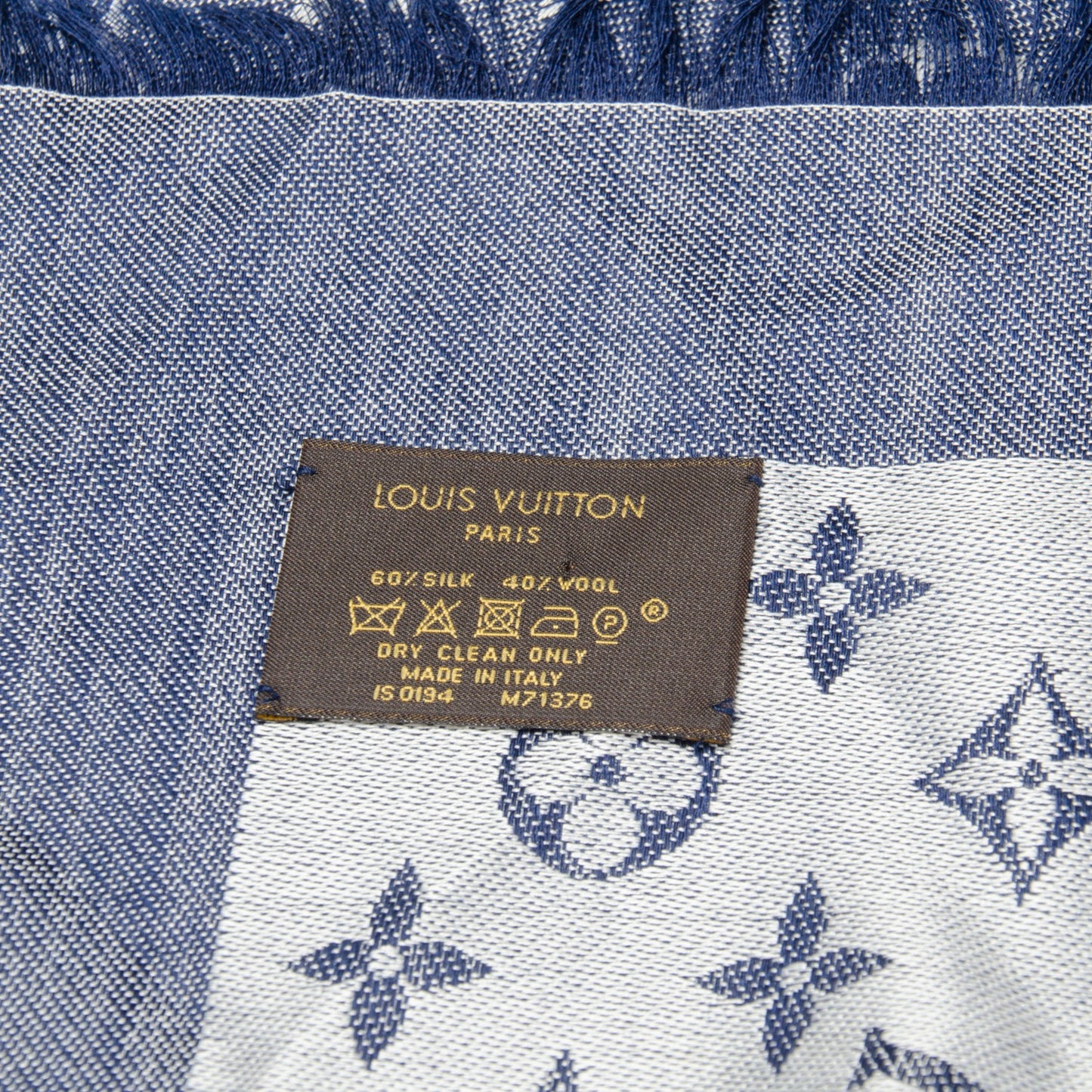 Silk Wool Monogram Denim Shawl Blue