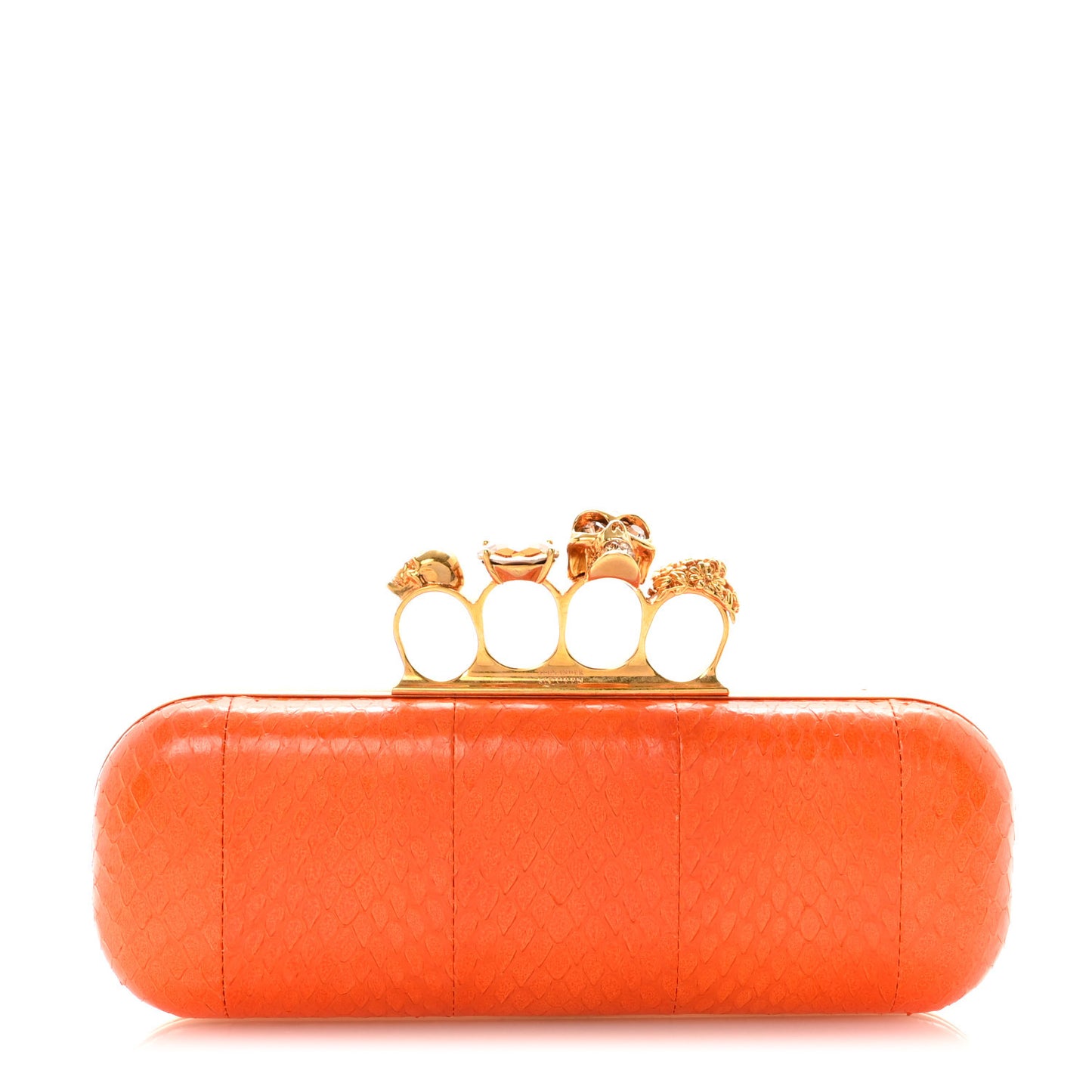 Snakeskin Knuckle Box Clutch Orange