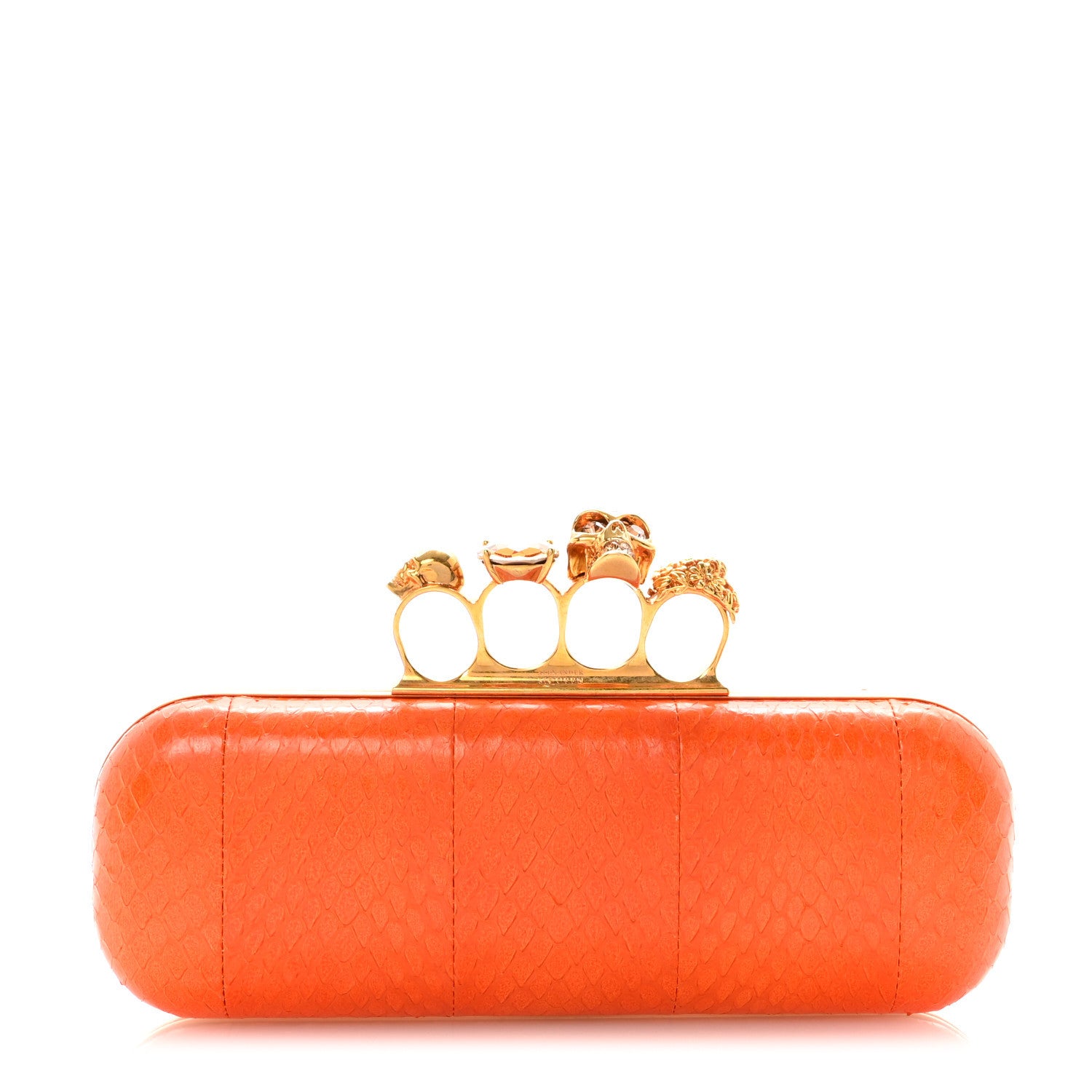 Alexander McQueen Snakeskin Knuckle Box Clutch Orange 1 of 8