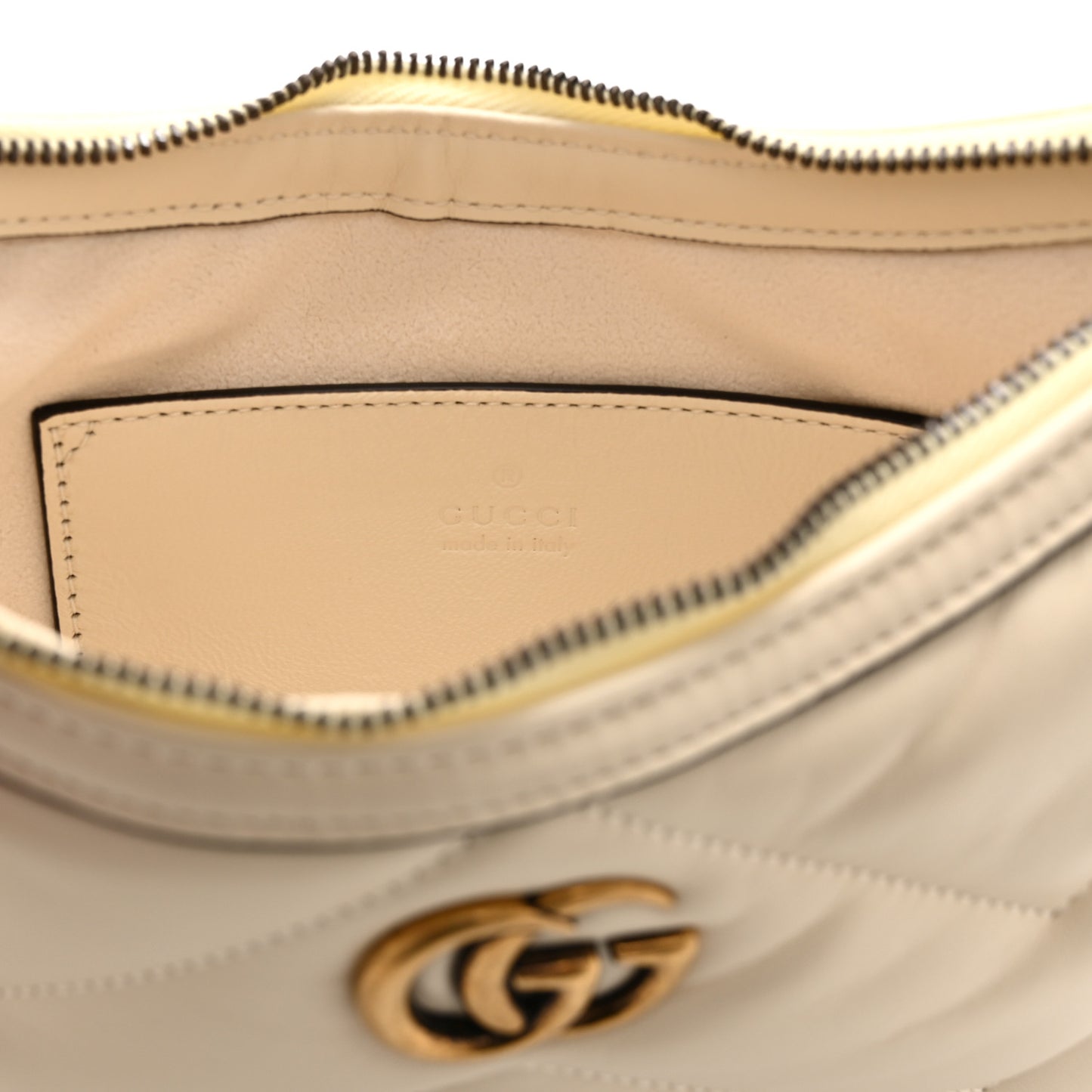 Calfskin Matelasse GG Marmont Half Moon Hobo White