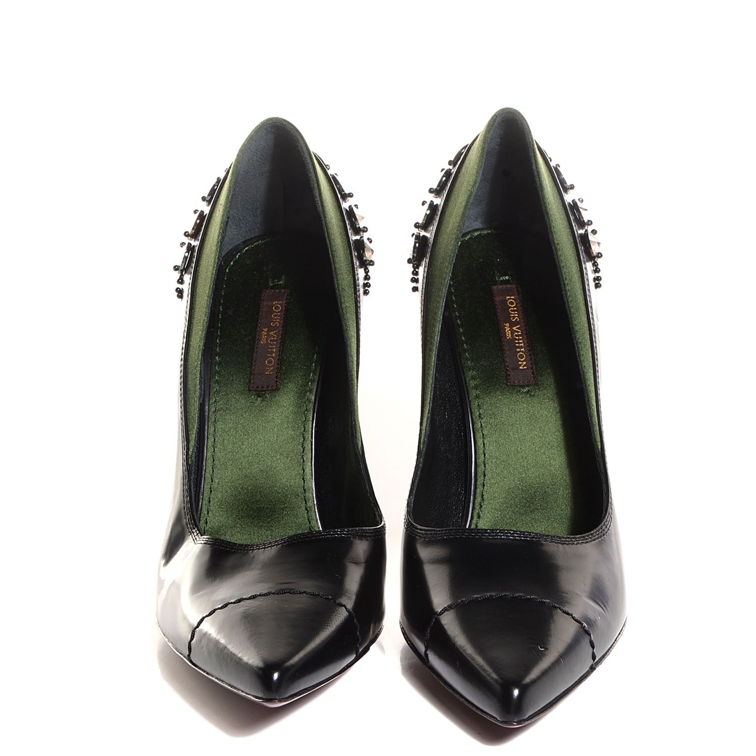 Louis Vuitton Leather Satin Crystal Heel Pumps 36.5 Black 2 of 7