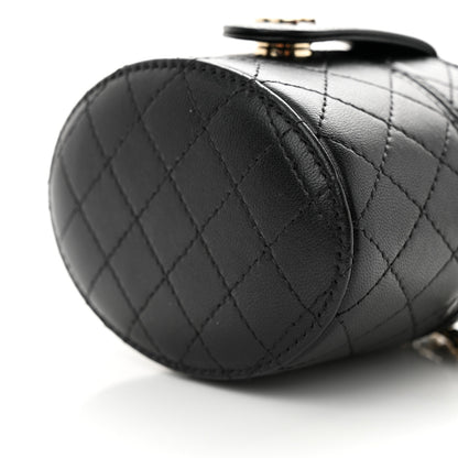 Chanel Lambskin Quilted Mini Round Vanity Case With Chain Black 10 of 12