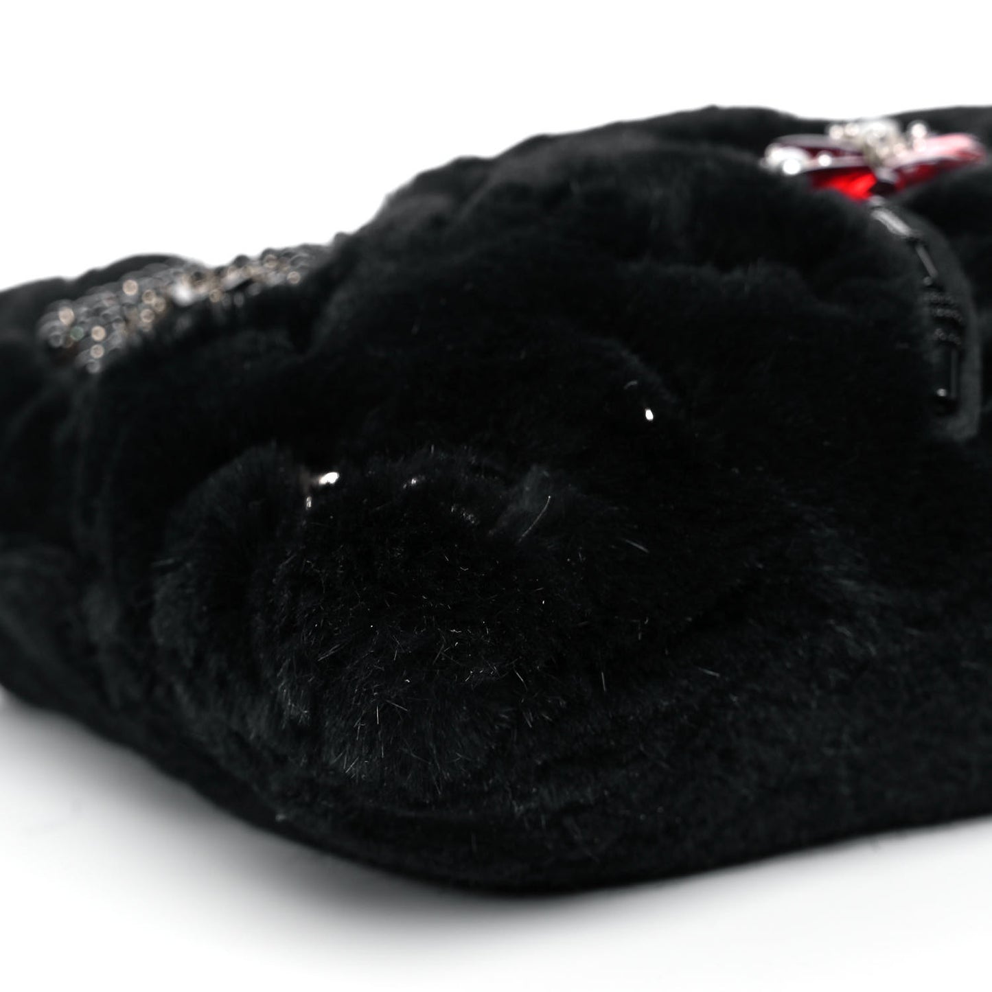 Rabbit Fur Embellished Crossbody Black
