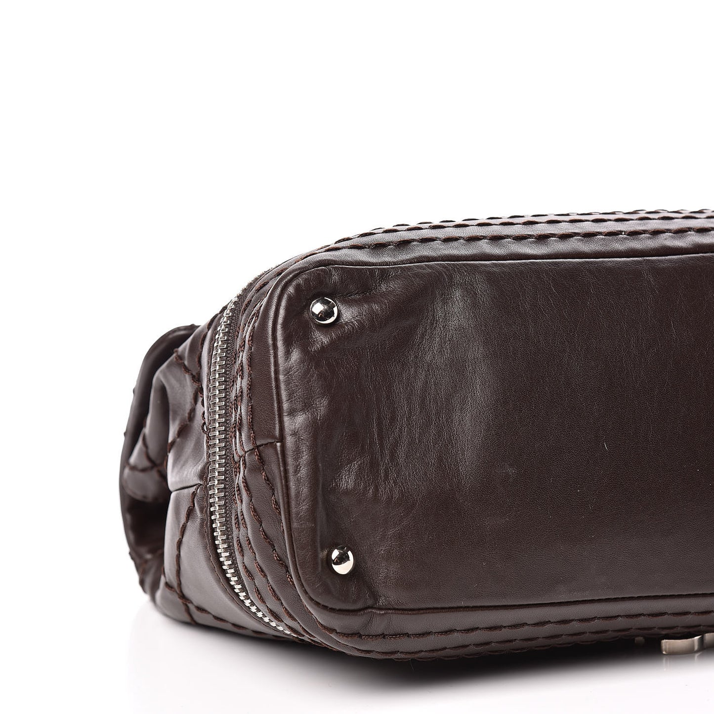Calfskin Large Expandable Flap Bag Brown
