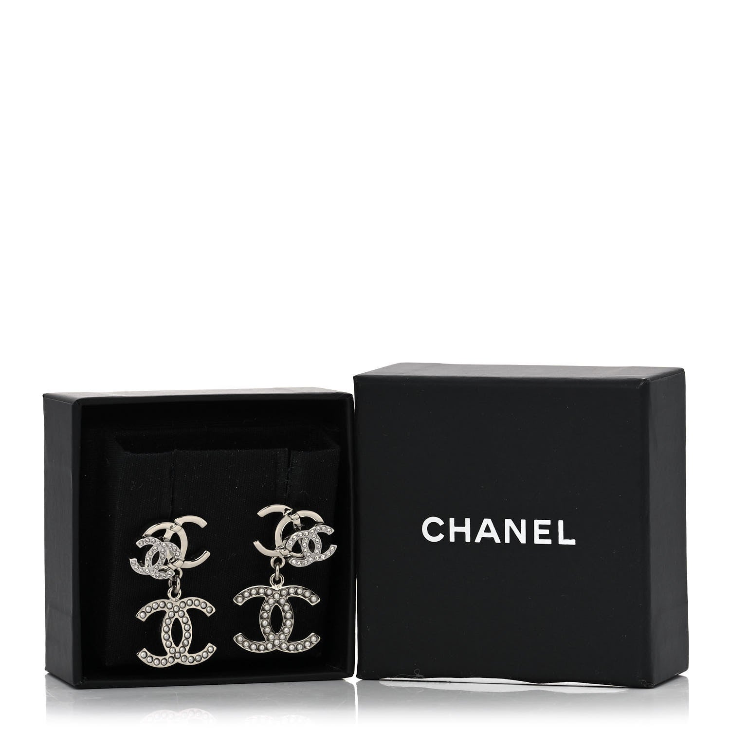 Chanel Crystal Pearl Double CC Drop Earrings Gold Silver 5 of 5