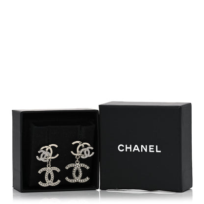 Chanel Crystal Pearl Double CC Drop Earrings Gold Silver 5 of 5