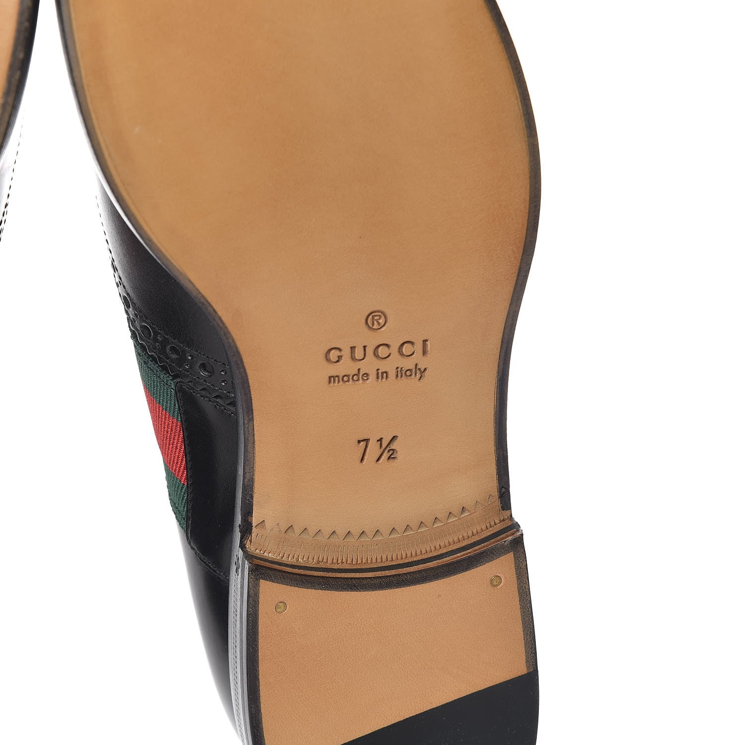 Gucci Calfskin Web Bee Embroidered Mens Wingtip Derby Loafers 7.5 Black 7 of 11