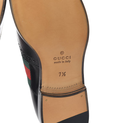 Gucci Calfskin Web Bee Embroidered Mens Wingtip Derby Loafers 7.5 Black 7 of 11