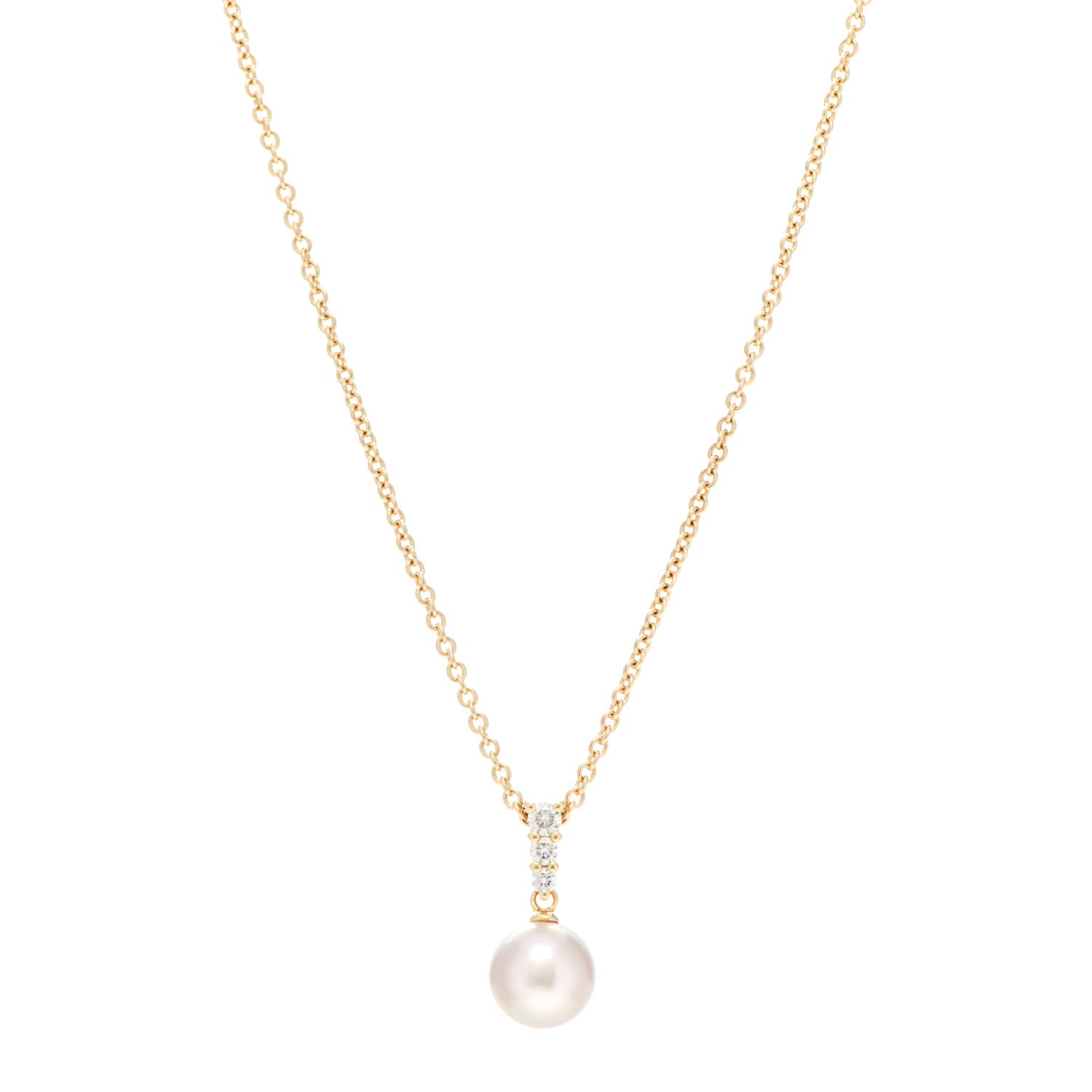 Mikimoto 18K Yellow Gold Diamond Cultured Akoya Pearl 8mm Morning Dew Pendant Necklace 1 of 5