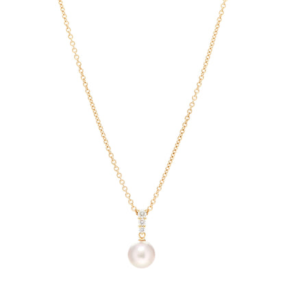 Mikimoto 18K Yellow Gold Diamond Cultured Akoya Pearl 8mm Morning Dew Pendant Necklace 1 of 5