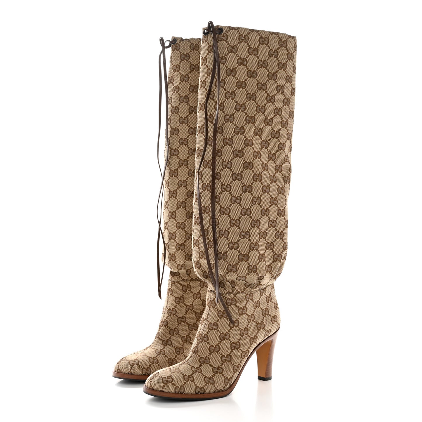 Monogram Malaga Kid Lisa Mid Heel Boots 37 Beige Ebony