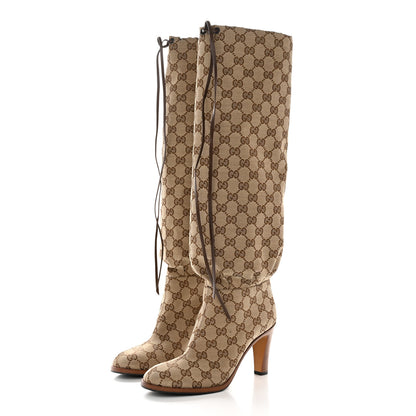 Gucci Monogram Malaga Kid Lisa Mid Heel Boots 37 Beige Ebony 3 of 8