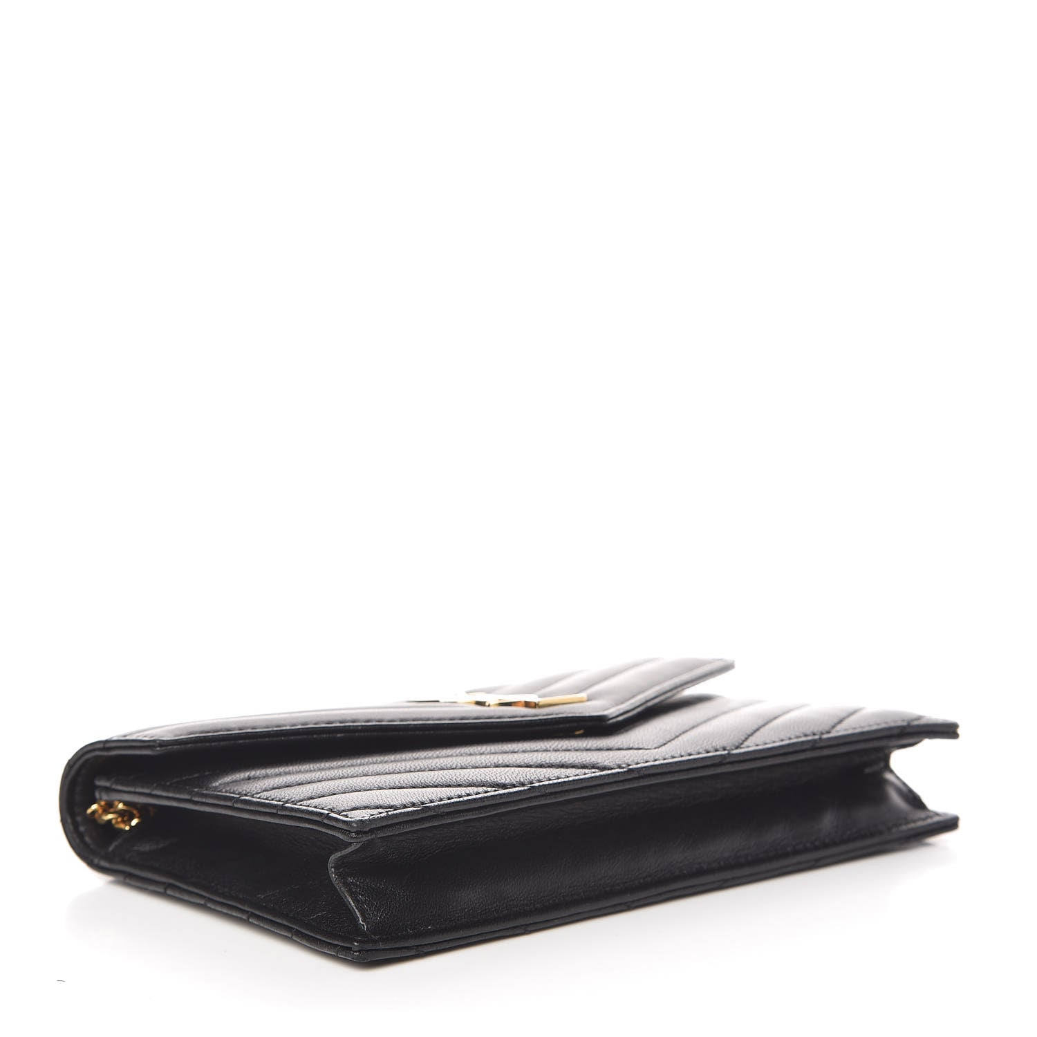 Saint Laurent Calfskin Matelasse Chevron Monogram Envelope Chain Wallet Black 4 of 13