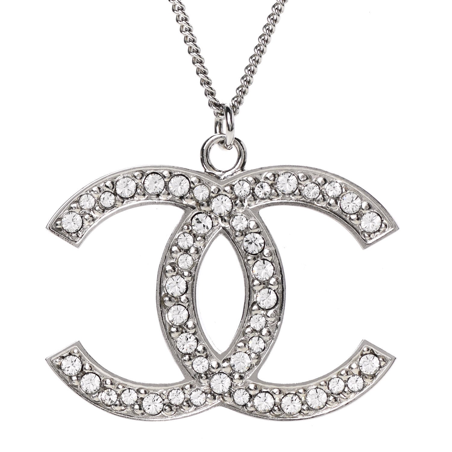 Chanel Crystal Large CC Necklace Silver 4 of 6