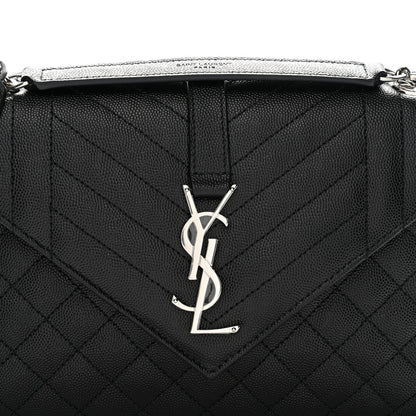 Saint Laurent Grain De Poudre Textured Mixed Matelasse Triquilt Medium Monogram Satchel Black 9 of 11