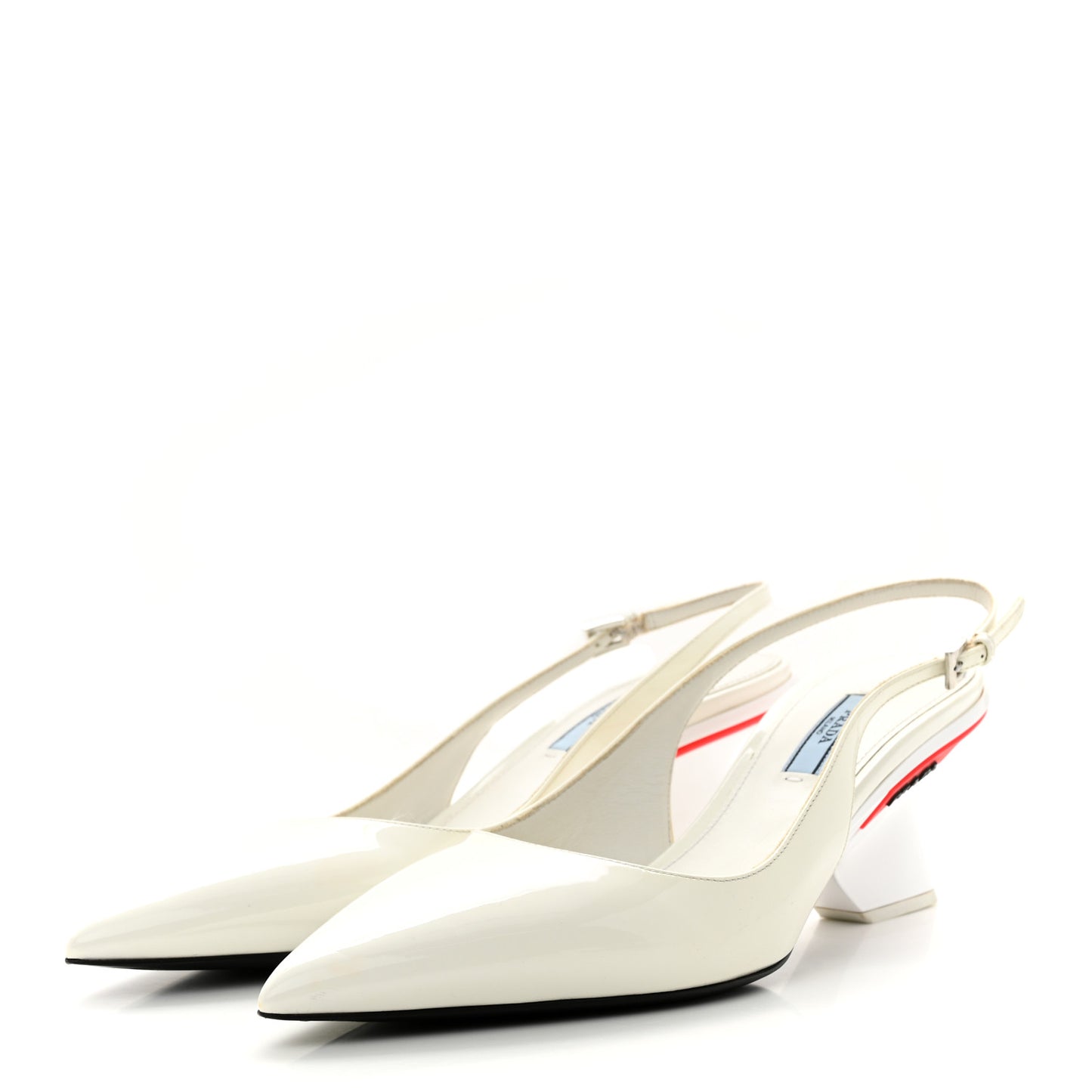 Patent Calfskin Logo Pointed Toe Slingback Wedges 40.5 White
