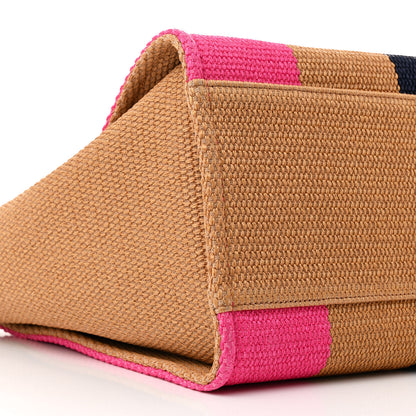 Chanel Straw Raffia Calfskin Striped Large Deauville Tote Dark Beige Fuchsia Navy Blue 9 of 12