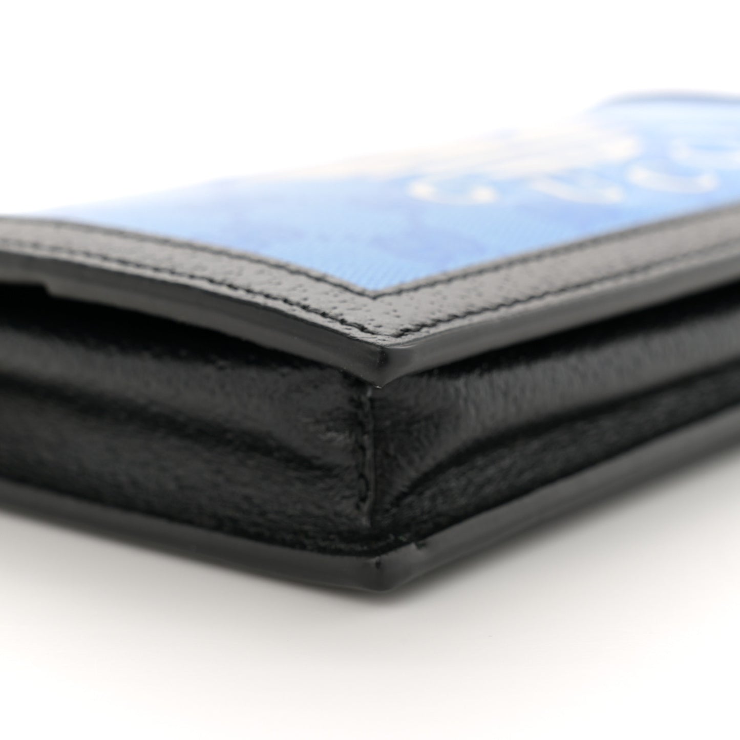 X ADIDAS Monogram Textured Dollar Calfskin Trefoil Embossed Wallet On Chain Blue