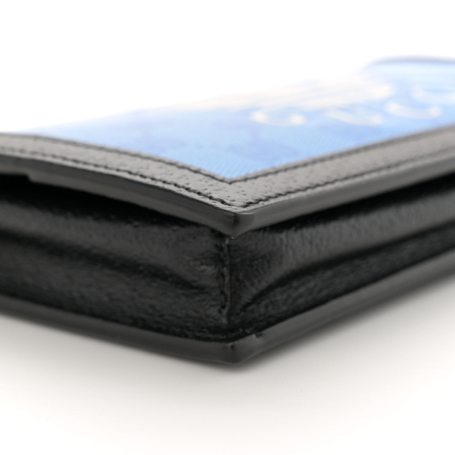 Gucci X ADIDAS Monogram Textured Dollar Calfskin Trefoil Embossed Wallet On Chain Blue 9 of 11