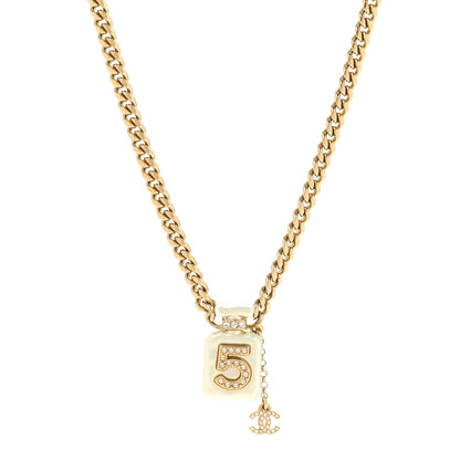 Chanel Pearl Resin Crystal CC No 5 Perfume Bottle Necklace Gold Pearly White 1 of 6