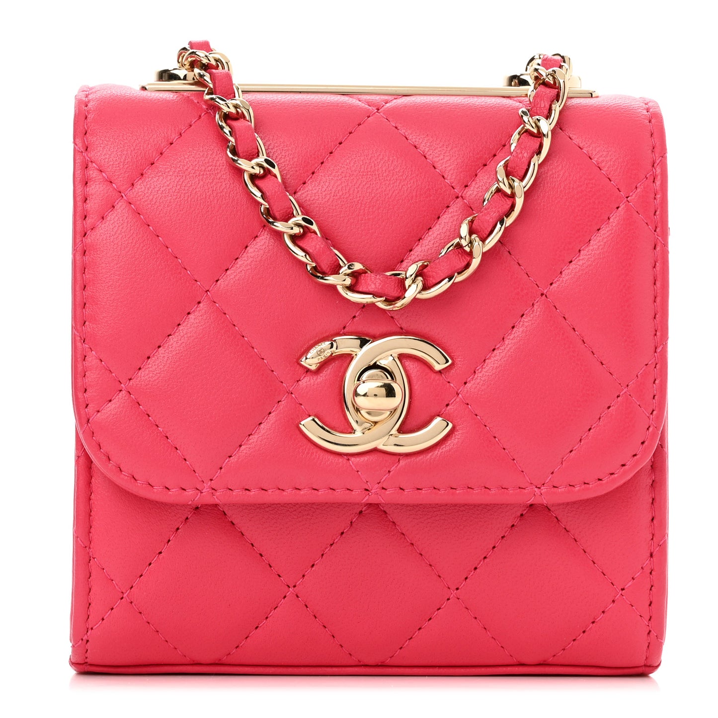 Lambskin Quilted Mini Trendy CC Clutch With Chain Dark Pink