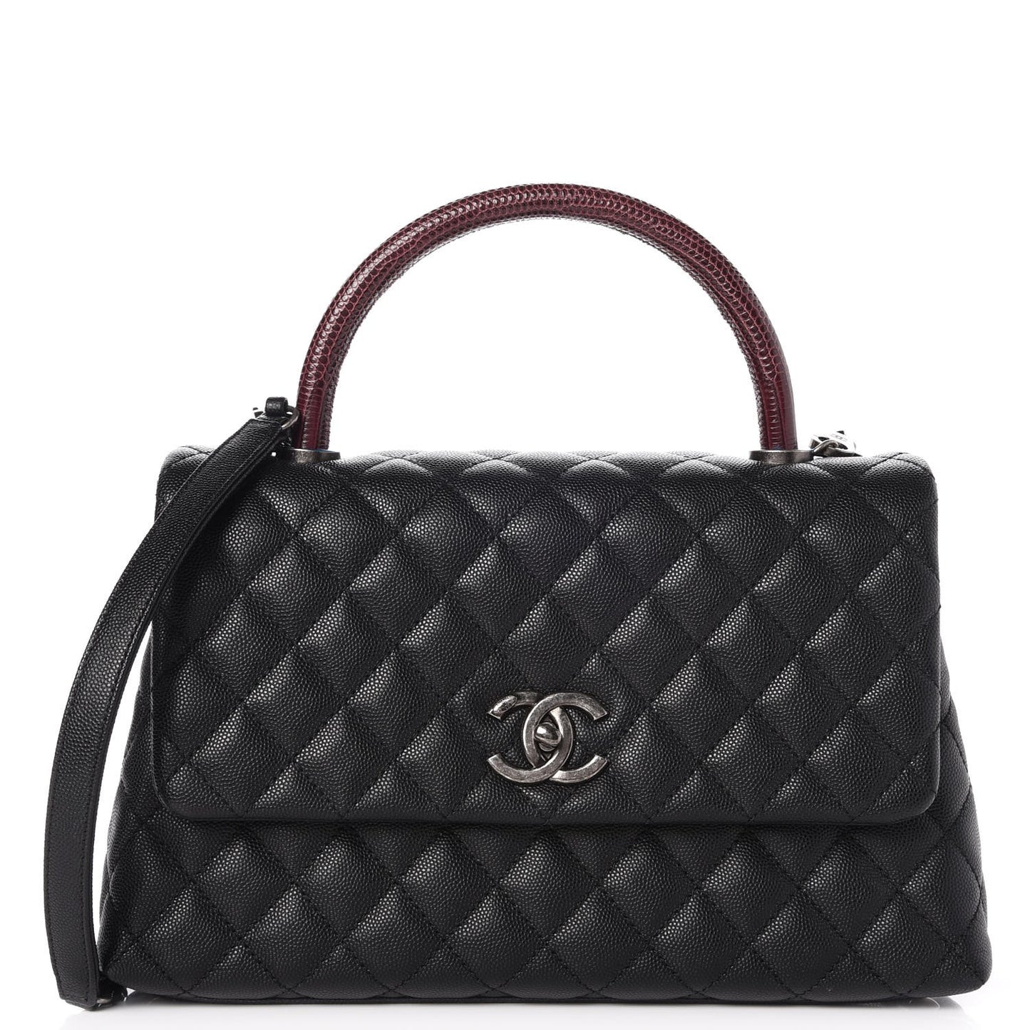 Caviar Lizard Quilted Small Coco Handle Flap Black